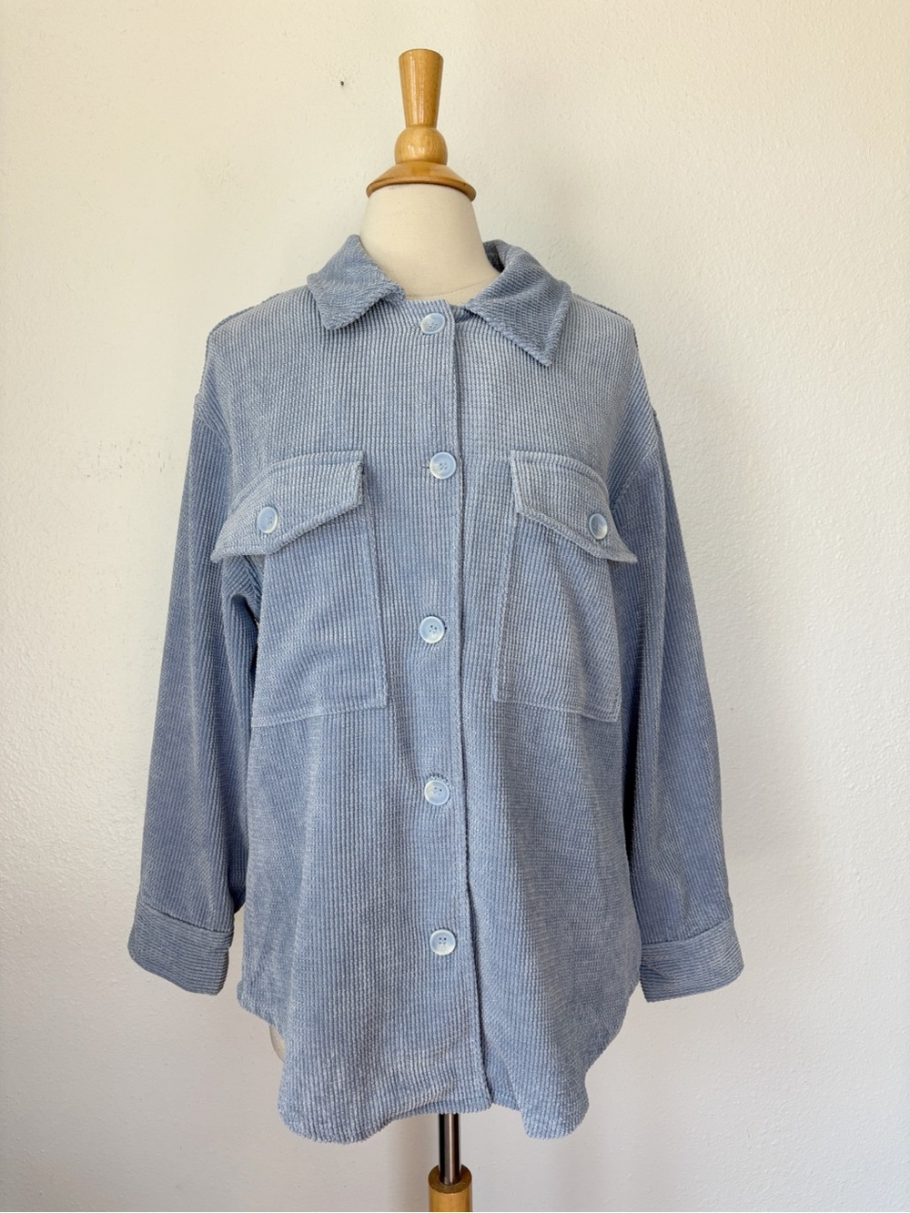 Ashley By 26 International Light Blue Corduroy Button-Front Shacket